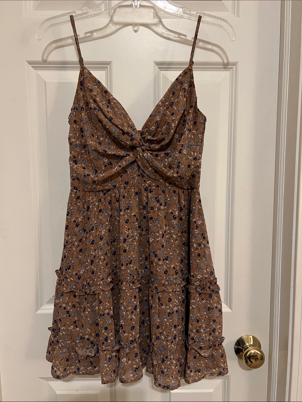 La Hearts Brown Floral Twist-Front Mini Dress size small